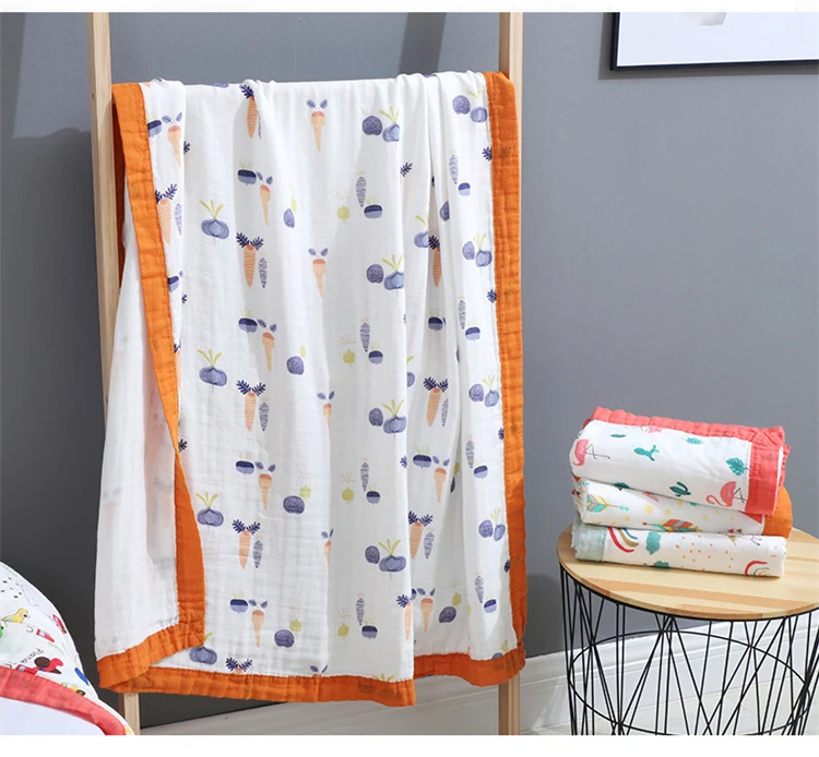 New 4 Layers Bamboo Baby Muslin Blanket Newborn Swaddles Soft Cartoon Blankets Bath Gauze Infant Wrap Sleepsack Multi-use Diaper (8)