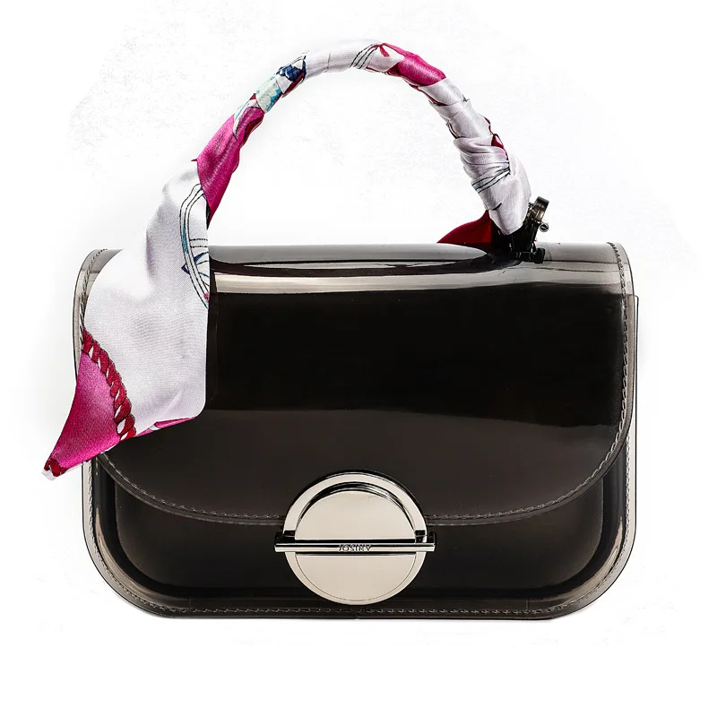 

2019 New Fashion Button Transparent Jelly Small Square Scarf Hand Bill Shoulder Slant Bag