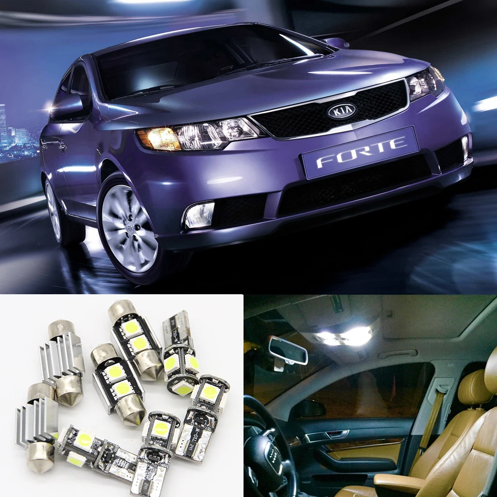 

8pcs Car LED Kit Interior Package Light Kit For 2009-2016 Kia Forte Trunk Dome Map License Plate Lights 12V No Error Car Styling