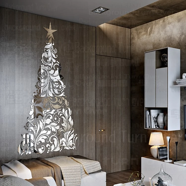Creative DIY 3d plastic wall mirror sticker Elegant Christmas tree decorations home interior decor decorative wall mirrors R115