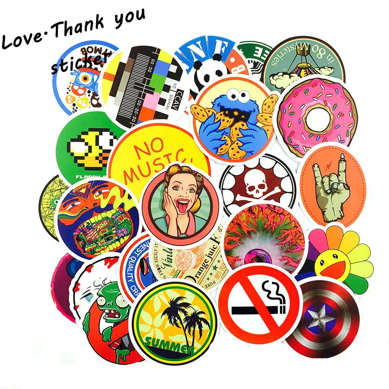25pcs Circle Style Sticker Mixed Circularity Cartoon Anime Interesting Stickers for Kid Skateboard Laptop Luggage Fridge Sticker