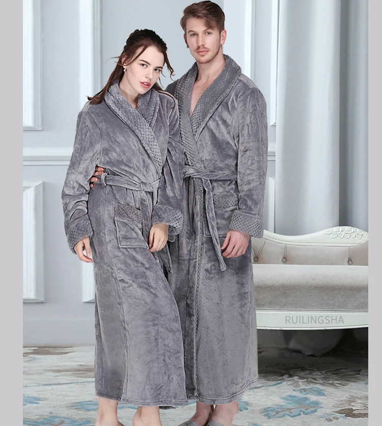 Зимний удлиненный теплый фланелевый банный халат для мужчин и женщин, роскошный Теплый банный халат, мягкий халат, мужские халаты