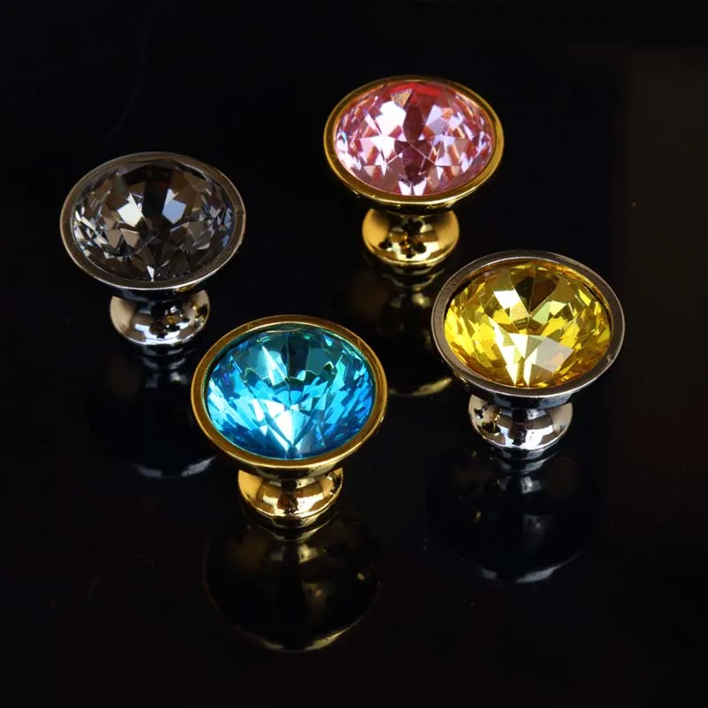 35mm gray blue pink yellow glass crystal drawer win knobs pulls