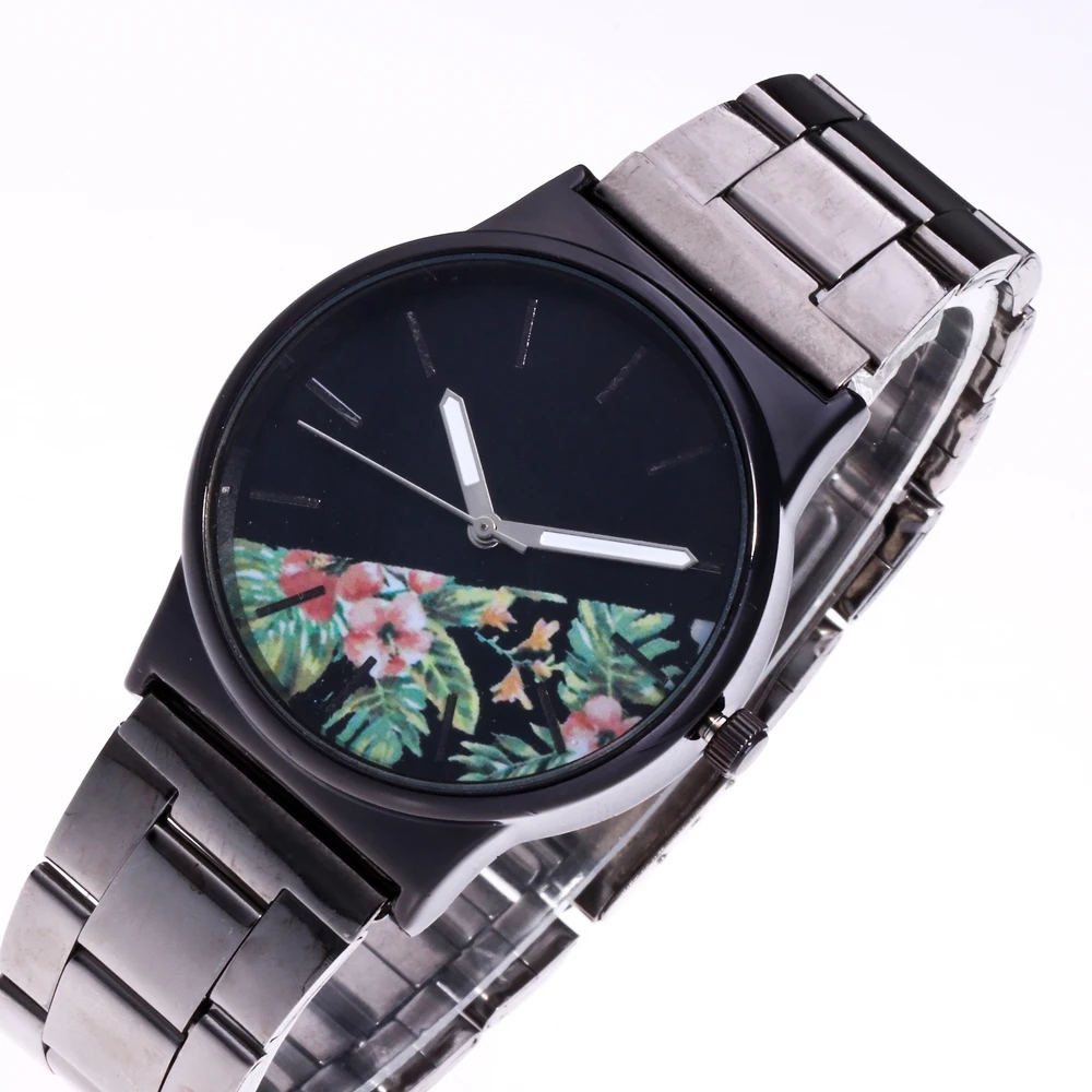 Новый Креативный цветочный дизайн повседневные женские часы модные черные из