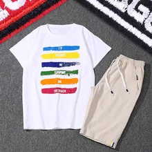 Vogue Для мужчин s комплект с шортами комплект из 2 частей спортивный костюм Для мужчин штанов полуобхват Длина натуральный хлопок высокое качество белая футболка короткий рукав