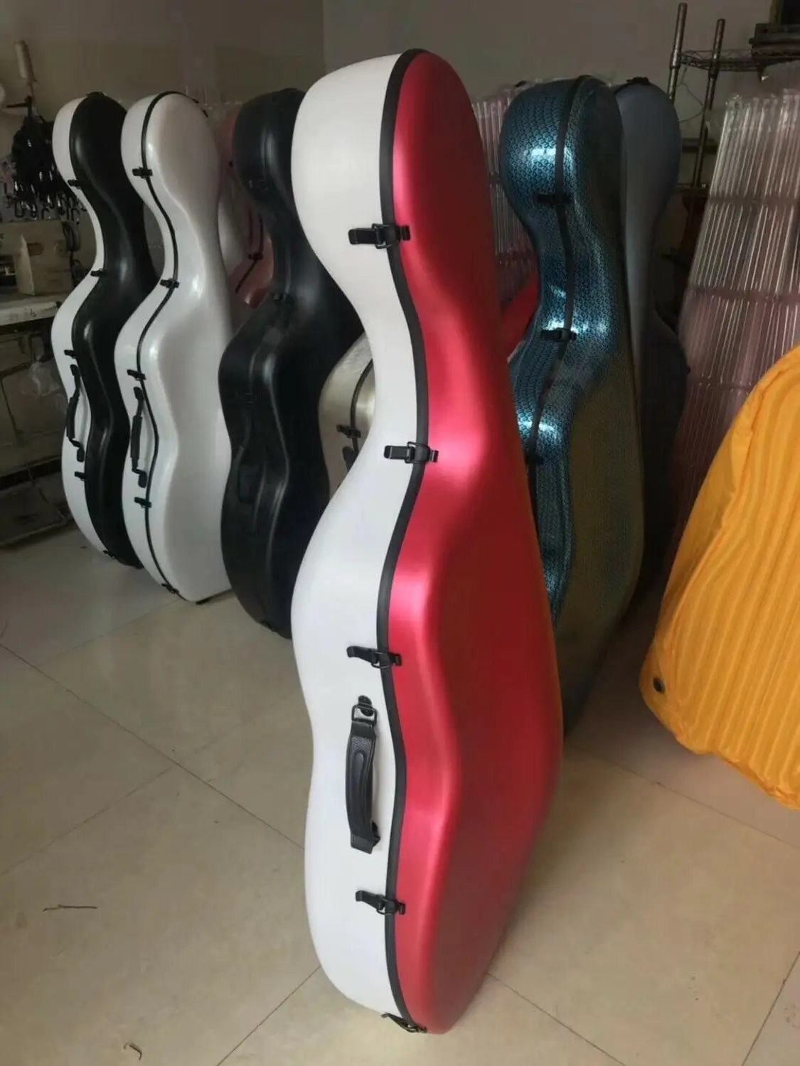 

Red+/white color carbon fiber composite cello case 4/4 with wheels