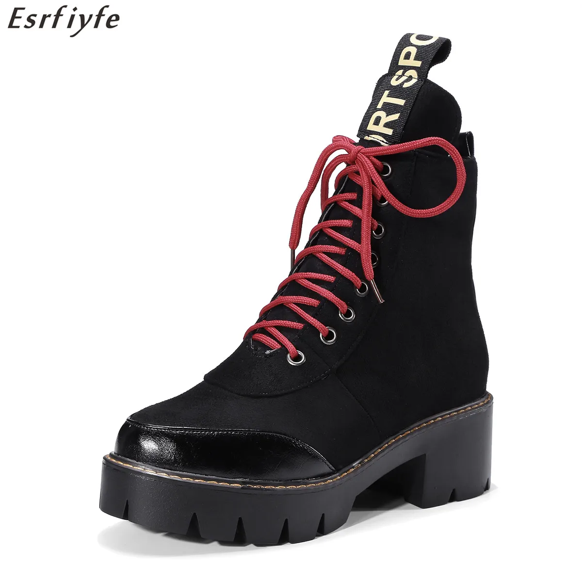 

ESRFIYFE Fashion Flock Black Yellow Platform Boots Punk Chunky Ankle Boots High Heels Round Toe Martin Boots Motorcycle Boots