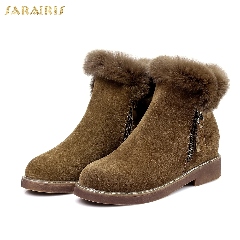 

SARAIRIS new Hot sale cow suede leather real fur winter snow Boots Women Shoes comfortbale winter Woman ankle Boots