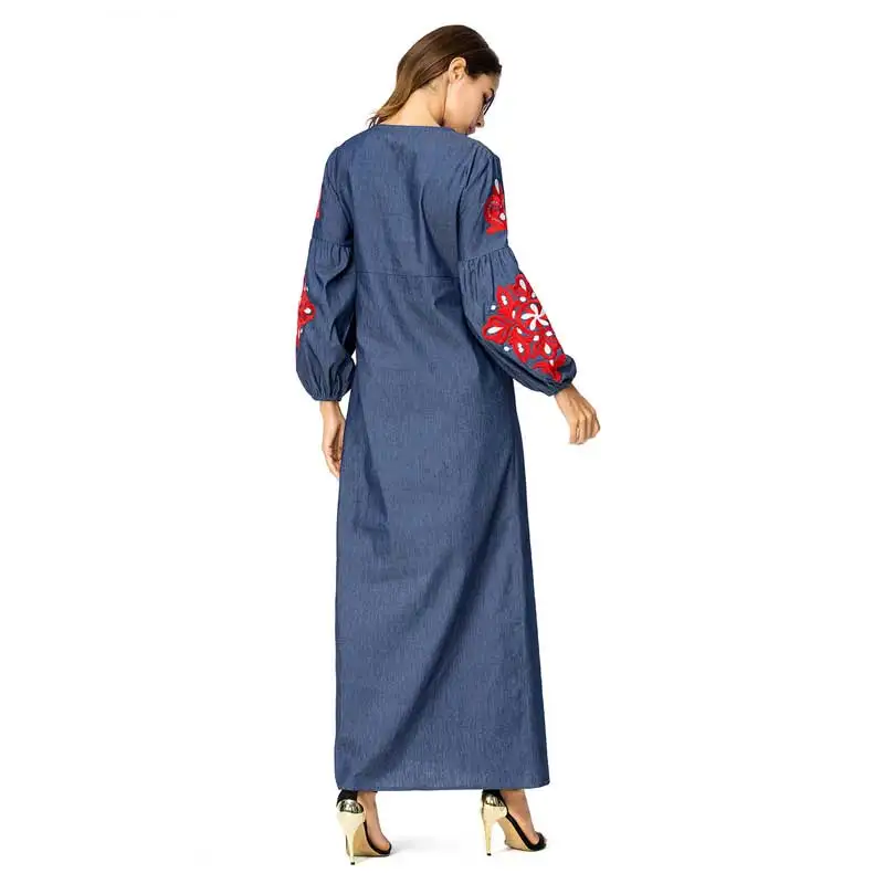 2019 мусульманская винтажная вышивка Макси платье abaya кимоно свободные Рамадан