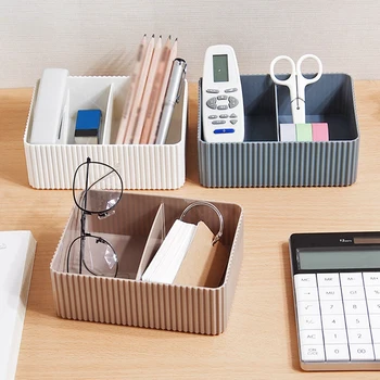 

Simple Desktop Sundries Storage Box Vertical Stripe Makeup Organizer For Cosmetic Closet Case Home Office Bathroom Storage Box