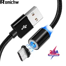 Магнитный кабель ROMICHW 2.4A для быстрой зарядки USB Typ кабель для samsung S9 S10 Plus huawei P30 Pro Xiaomi mi8 mi9 магнитное зарядное устройство