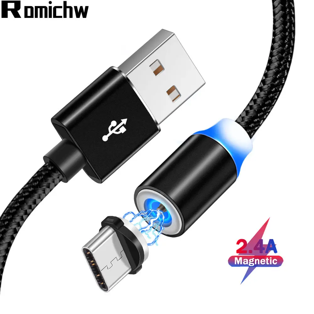

ROMICHW Magnetic Cable 2.4A Fast Charging USB Typ Cable For Samsung S9 S10 Plus Huawei P30 Pro Xiaomi mi8 mi9 Magnet Charger