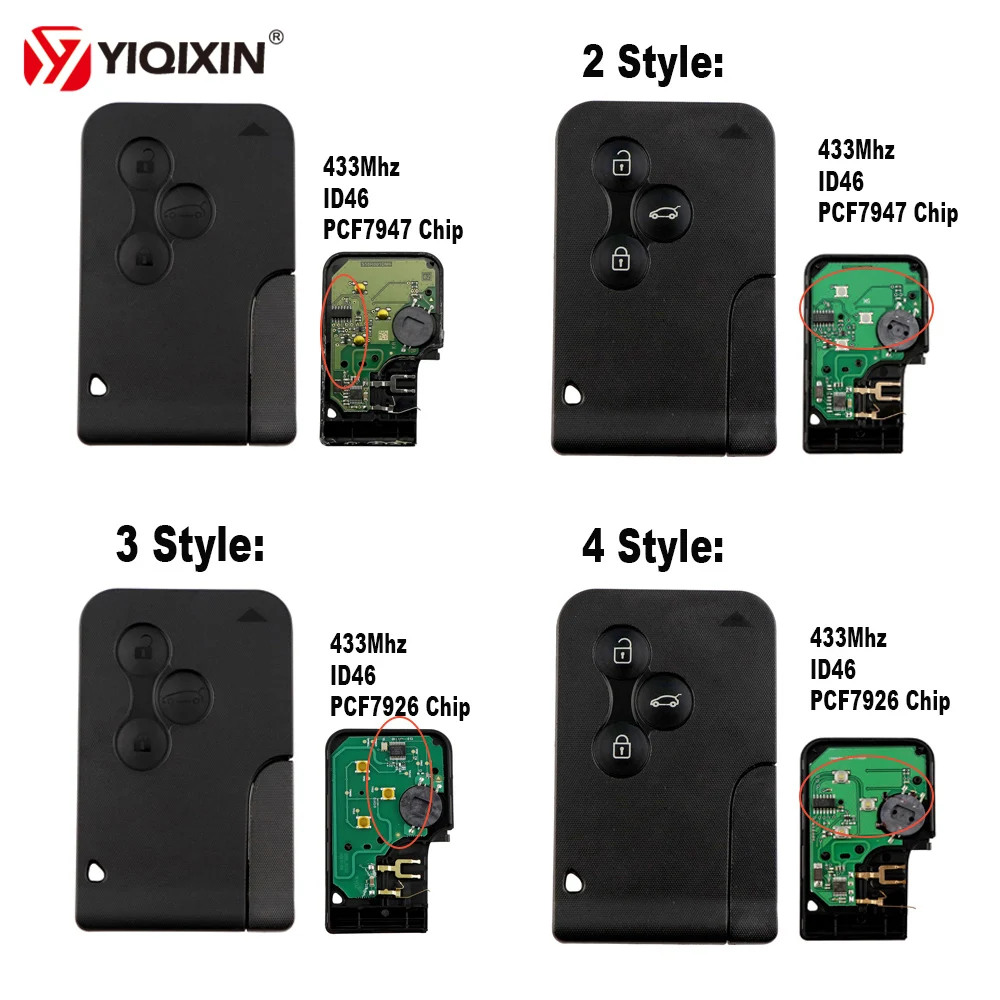 

YIQIXIN 3 Button Smart Key Card 433Mhz ID46 PCF7926 PCF7947 Chip For Renault Megane 2 3 Scenic Grand 2003-2008 Remote Car Key