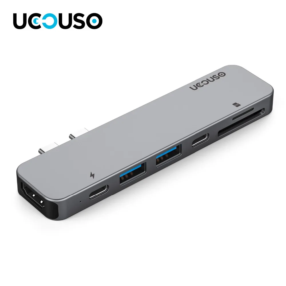 

UCOUSO UC28Q Aluminium USB C Hub with 4K HDMI Output 2 USB 3.0 Ports Card Reader 40Gbps Thunderbolt3 port only for Macbook pro