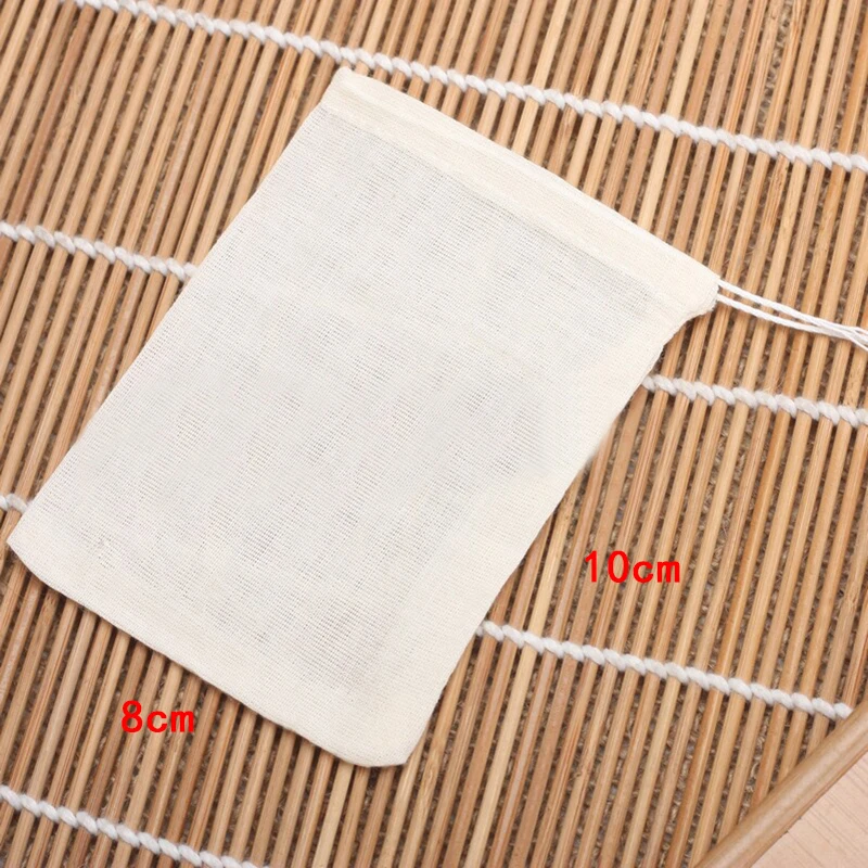 

10pcs 8*10cm Cotton Drawstring Straining Tea Cooking Separate Spice Filter Bag