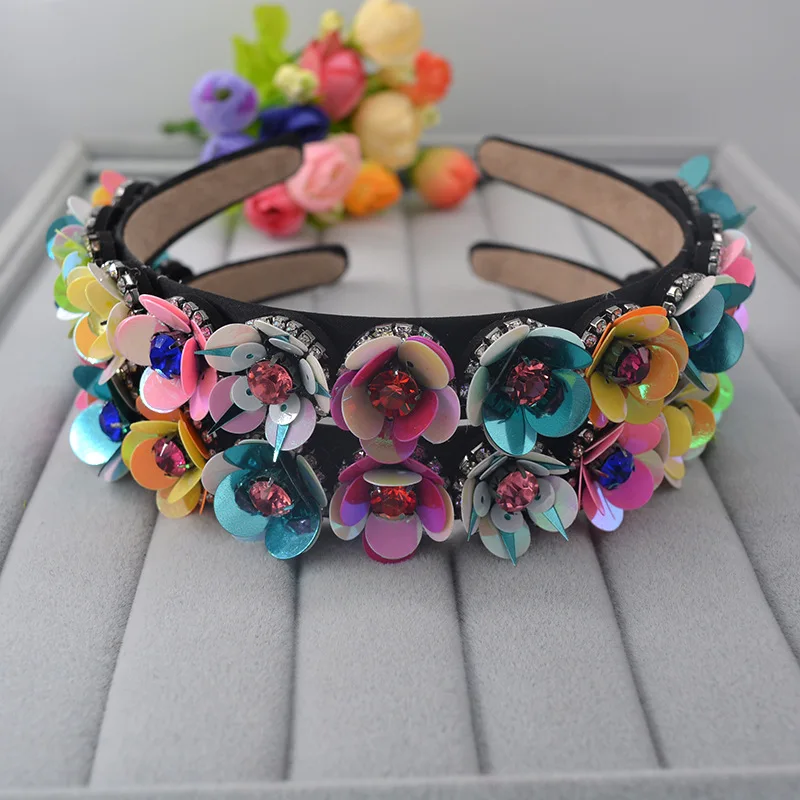 2016summer fashion ShanZuan flower bride Hair accessories retro baroque colorized sequined flower rhinestone hairband wholesale