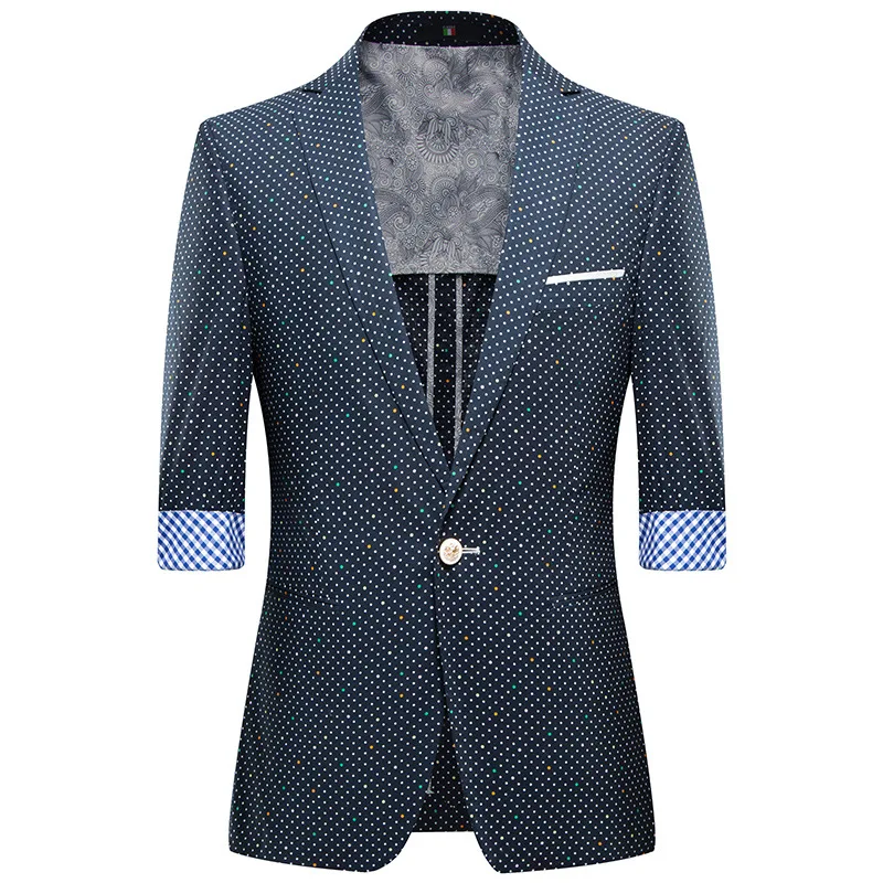 

Male Thin Blazer 2019 Summer Classic Brand Blazer Men Middle-sleeved Casual Dot pattern Slim Fit Business Suit Jacket
