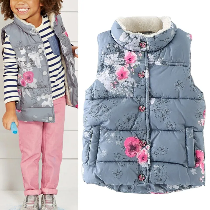 Осенняя верхняя одежда; Детское пальто для девочек; уличная модная зимняя жилетка с цветочным принтом; пальто для маленьких девочек; куртки; Верхняя одежда для малышей