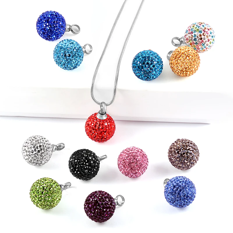 

IJD8865 Bling Bling Crystal Ball Cremation Necklace Pendant Memorial Ash Keepsake Cremation Jewelry with Snake Chain