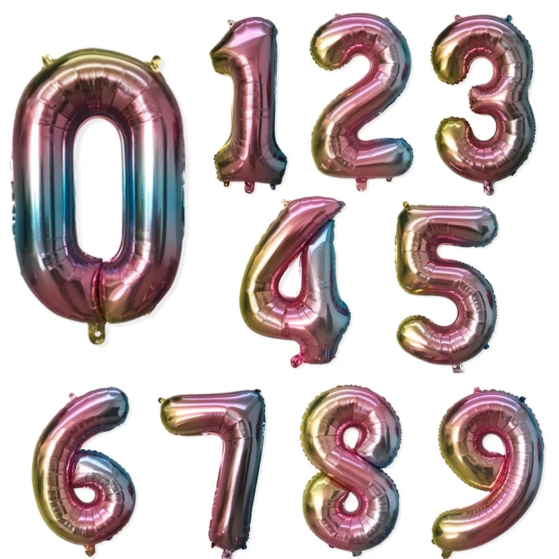 

1pcs 32inch Rainbow Number Balloons 0 1 2 3 4 5 6 7 8 9 Digital Foil Balloon 1st Birthday Party Decoration Air Globos