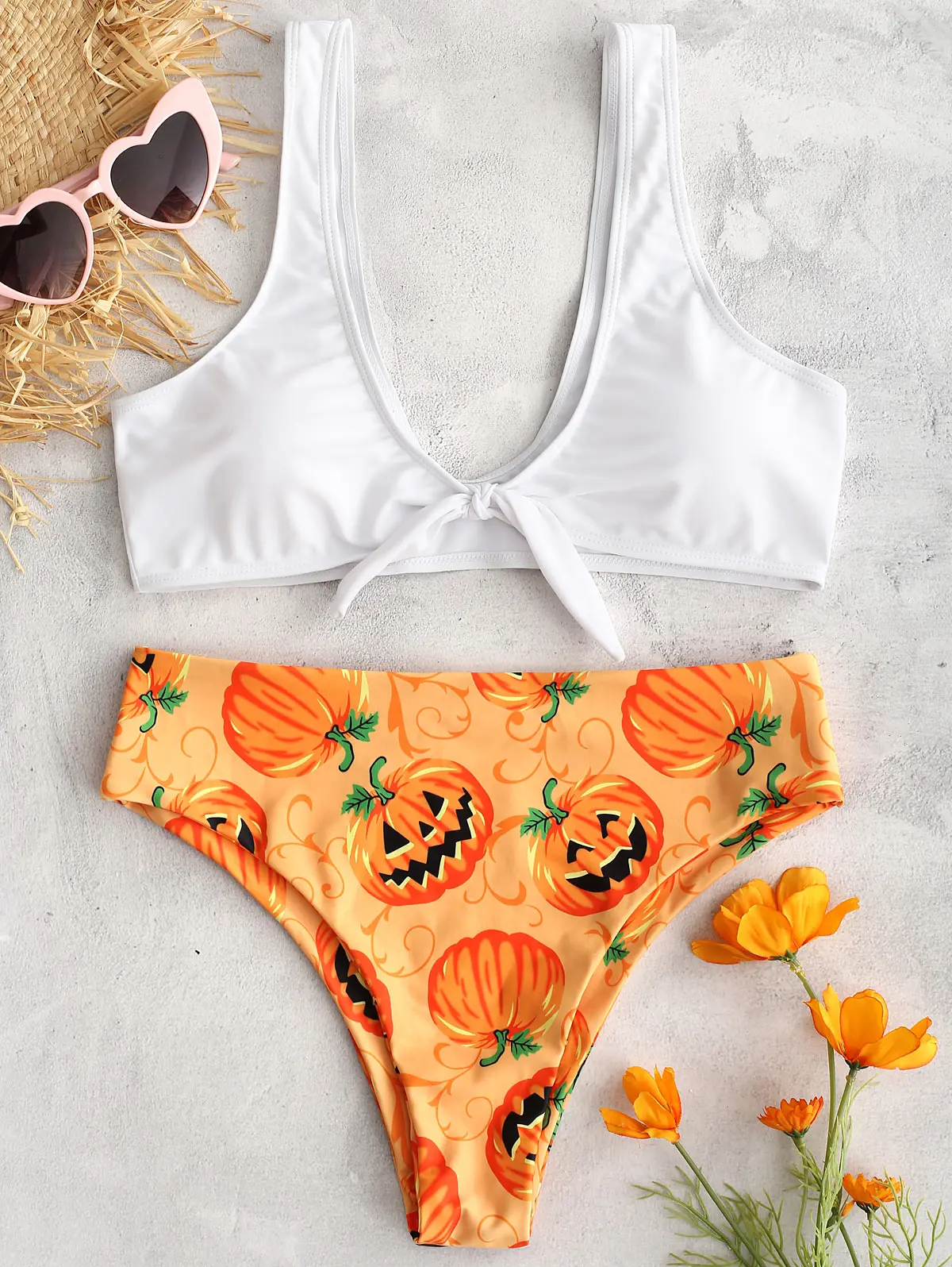 

ZAFUL Women Bikini Set Halter Neck Lemon Bikini Set Print Backless Knotted Underwired Padded Swimming Beach Bathing Suit Swimwea