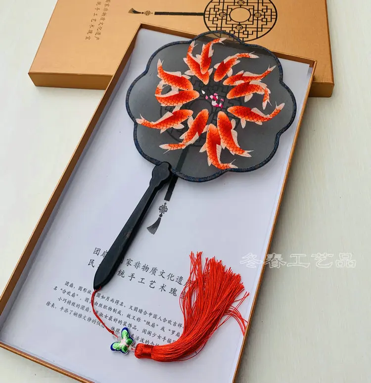 Летняя винтажная Китайская вышивка круглый веер роскошный ручной домашний декор танцевальные вееры украшение из шелка вееры - Цвет: color40