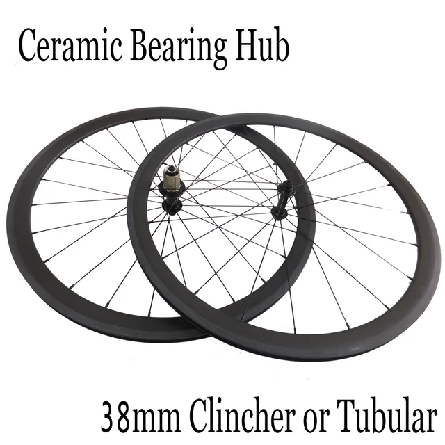 Best price at $468 Cheap 38mm Clincher Tubular Carbon Road Bike Wheelset Powerway R13 Ceramic Bearing Hubs Wheels with 424 CNspokes Carbon Bicycle Wheels