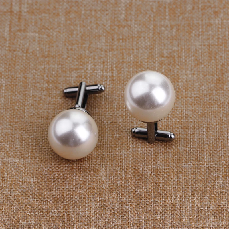 

Beads Cufflinks for Men Round White Imitation Pearl Cuff Link Women Suit Concise Business Cufflink Wedding Party Cuflink