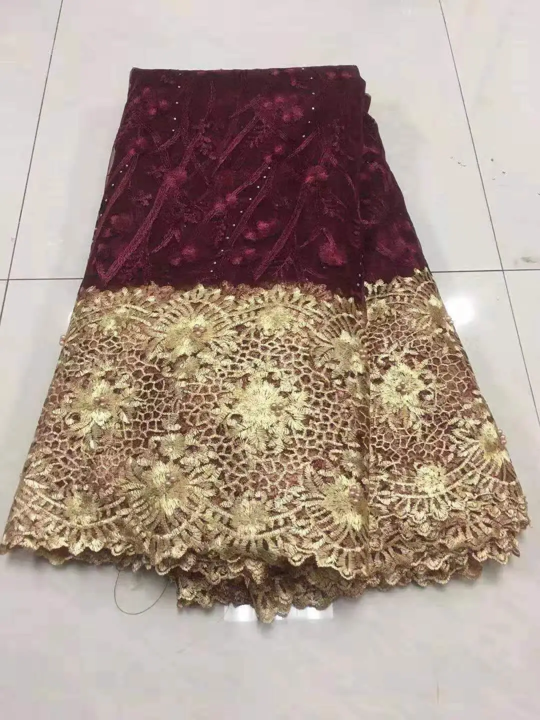 

2019 Latest Double Color High Quality French African Lace Fabric With Beads And Stones Lace For Nigerian Wedding Party KHX14E