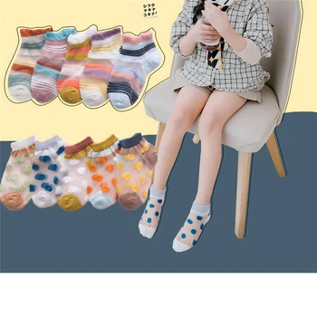

2019 5 Pairs New Baby Boy Girl Spot Cotton Socks Newborn Infant Toddler Kids Soft Sock Stripe Mesh See Through Baby Girls Socks
