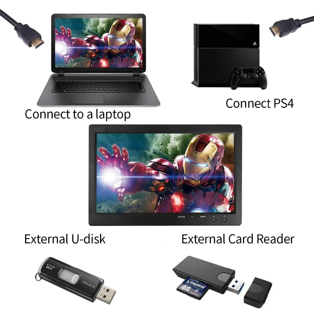 10,1 дюймов ips HDMI емкостный сенсорный экран 1280x800 СВЕТОДИОДНЫЙ монитор для PS3 4 Windows 7 8 10 VGA/AV USB компьютер светодиодный PC Автомобильный дисплей