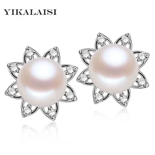YIKALAISI 925 Sterling-Silver-Jewelry100% натуральный пресноводный жемчуг серьги-гвоздики с для женщин Лучшие подарки