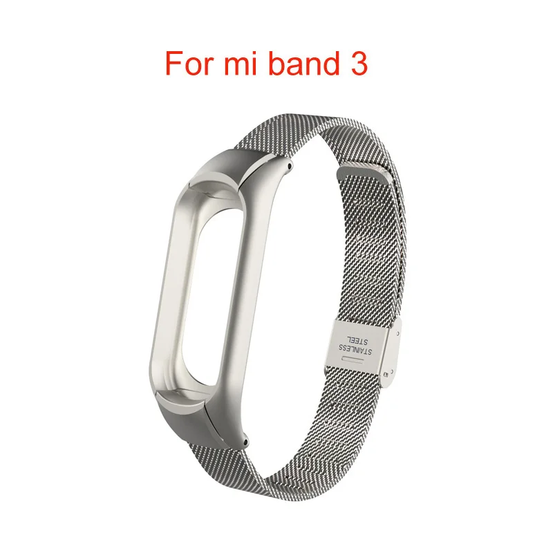 Браслет с цветочным принтом для mi band 3, кожаный металлический ремешок для Xiao mi Band 3, чехол из нержавеющей стали, браслет - Цвет: Metal silver