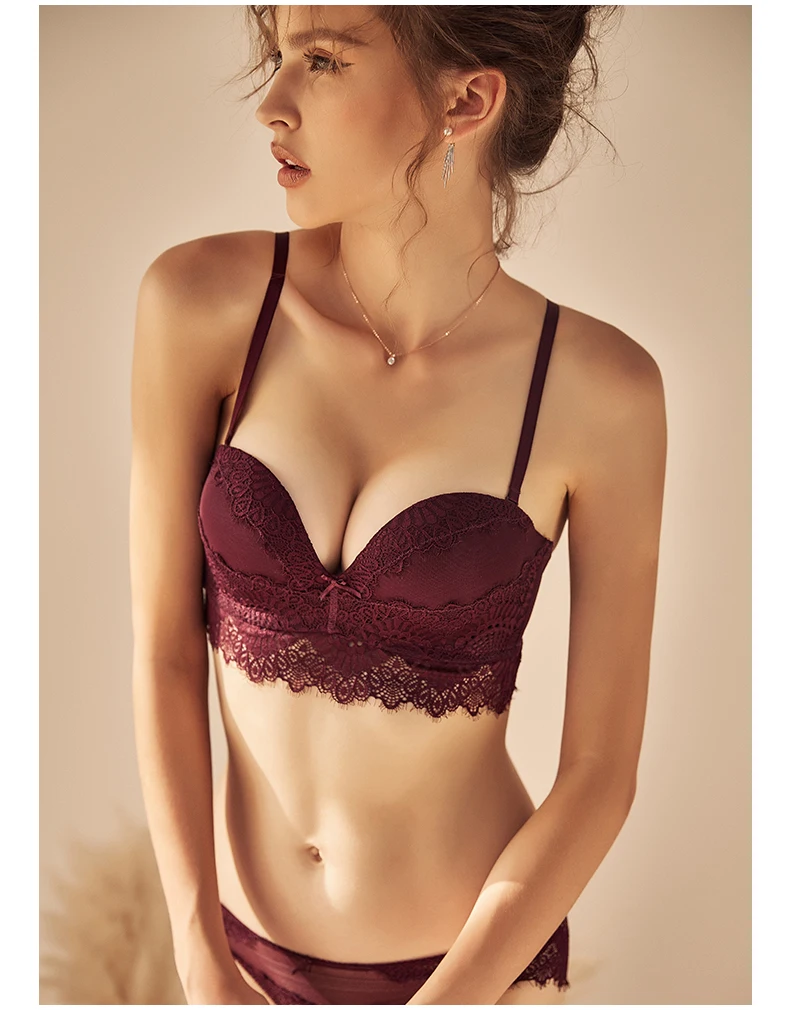 TERMEZY New Top Sexy Underwear Set Women Wireless Brassiere Push up Bra and Panty Sets Embroidery Solid color Lingerie Set  (4)
