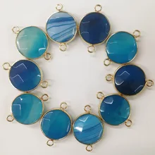 12 шт. натуральный круглый синий в полоску камень цепочки и ожерелья талисманы кулон кристалл кварца для браслета цепочки и
