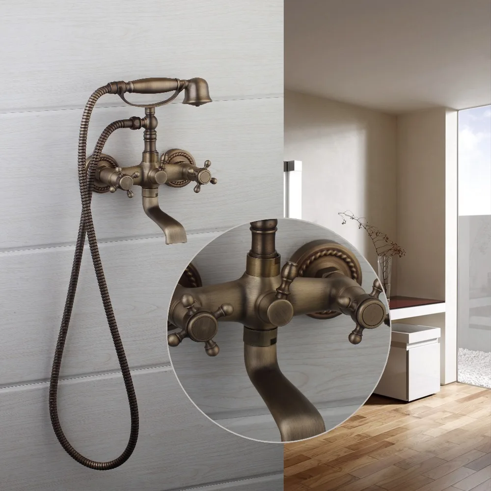 Настенный смеситель для ванной комнаты с двойными ручками|wall mount|tap tapwall telephone |