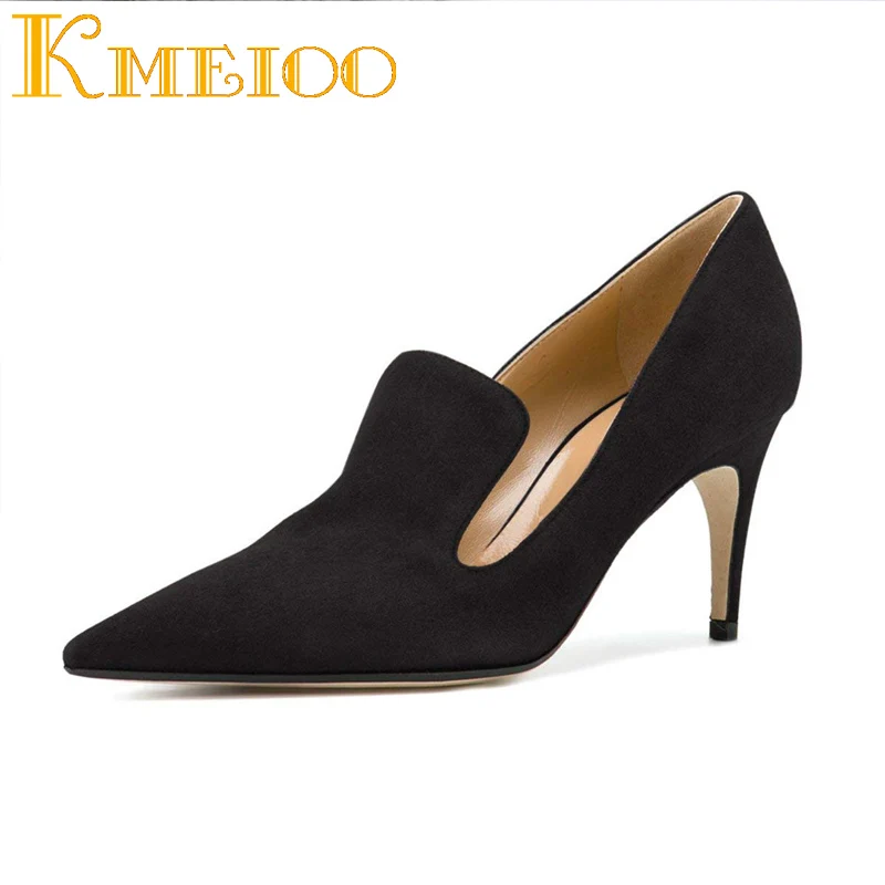 Kmeioo/новые стильные офисные туфли на каблуке с острым носком, на высоком каблуке, без шнуровки, на шпильках, сандалии на тонком каблуке Женская Базовая обувь