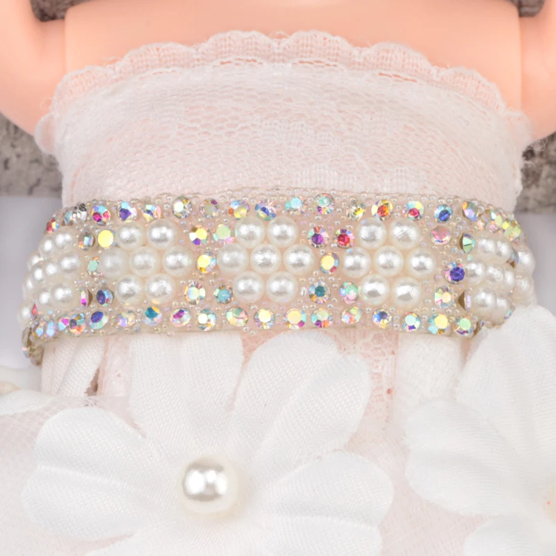 QIAO 1 야드/로트 ABS 라운드 진주 비즈 트림 라인 석 장식 Strass 리본 크리스탈 아플리케 의류 신발 만들기위한