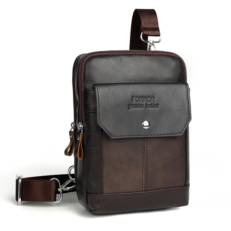 

Men Vintage Real Oil Wax Genuine Leather Chest Bag Business Travel Ipad Cross Body Shoulder Bags Male Fashion Small Sling Bags