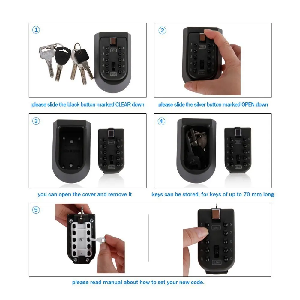 4-Digital Password Lock Weatherproof Case For Home Carvan Office RV Black Heavy Duty Key Hidden Storage Safe Box