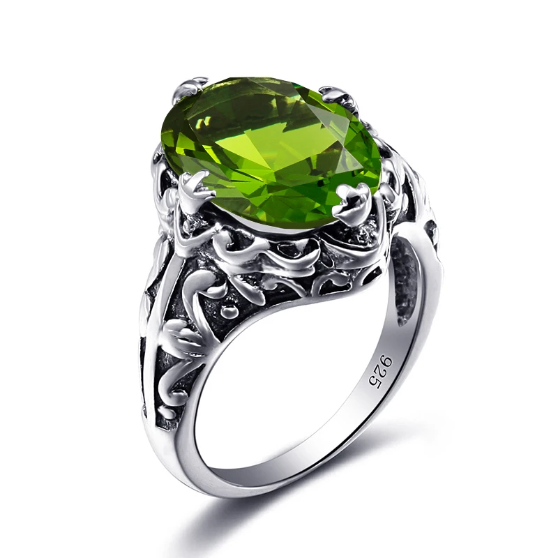 Vintage 925 Sterling Silver Jewelry Created Peridot Olive Elegant New Wedding Rings for Women 7 001