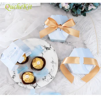 

Hexagon Creative Candy Box Party Supplies Candy Chocolate Gift Boxes Home Decorations Gift Box With Bow Wedding Supplies
