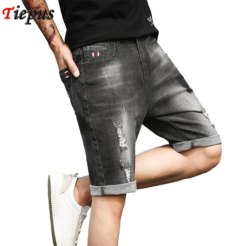 Ripped Hole Denim Shorts Men Summer Black Grey Distressed Bermuda Jeans Male Embroidery Logo Designer Young Men Short Hot Shorts Jeans Aliexpress