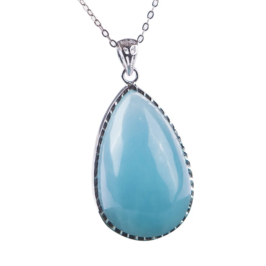 

Genuine Natural Ocean Blue Gems Stone Water Drop Crystal Bead Stering Sliver Women Man Pendant 41x24x13mm