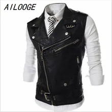 AILOOGE, кожаная мужская куртка, Весенняя мужская мода, без рукавов, мужской кожаный жилет, куртки для мужчин, Veste Cuir Homme Jaqueta De