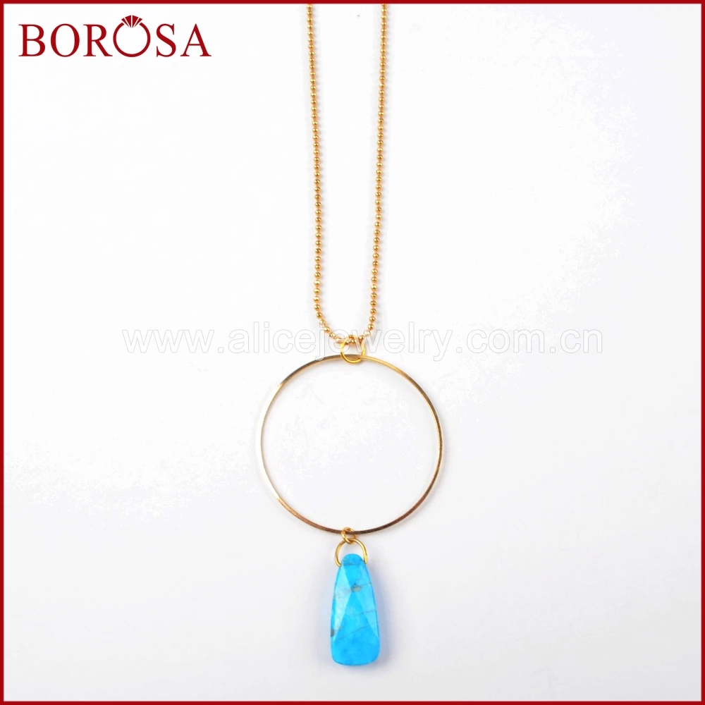 Borosa золотистого цвета говлита Lapis Агат камень кулон с золотой круглый длинные