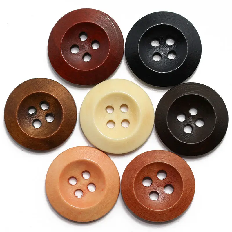 Wooden buttons Fit Sewing scrapbooking Mixed-color Round 4-Holes 15mm