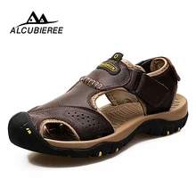 Men Sandals Brand Summer Genuine Leather Sandals Men Outdoor Beach Slippers Walking Sport Male Rubber Sole Casual Shoes Big Size