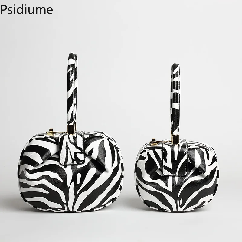 

fashion real genuine leather lady retro jingling zebra grain dumpling cloud swallow black white clutch sanrio alexa Scarf vening