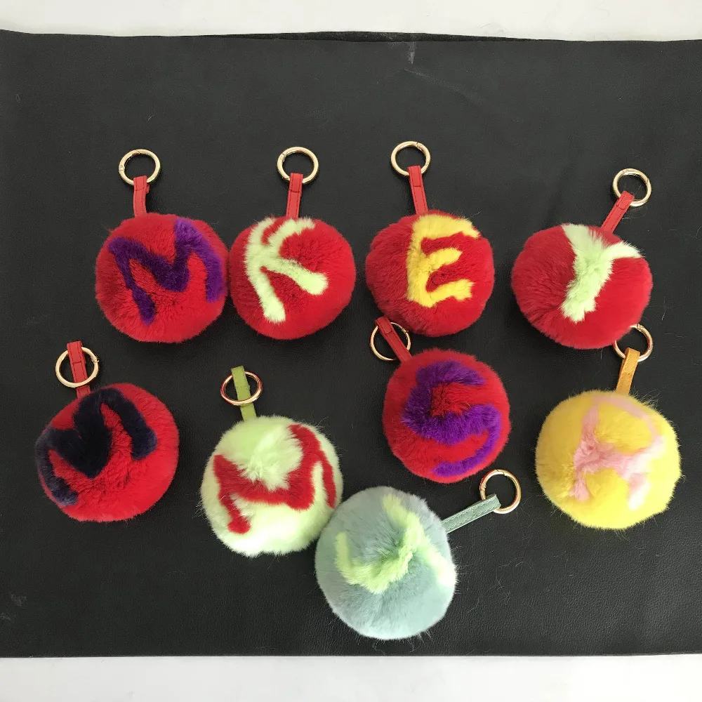 

Magicfur - Real Rex Rabbit Fur Letter Initial Pompom Ball Soft Keyring Handbag Charm Car Phone Keychain Pendant